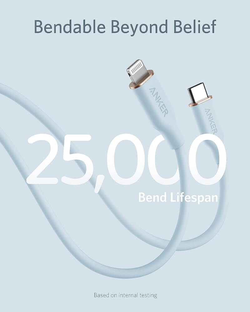 สายชาร์จเร็ว iPhone USB-C to Lightning (Anker 642 III Flow) ยาว 90cm สีฟ้า - AK413